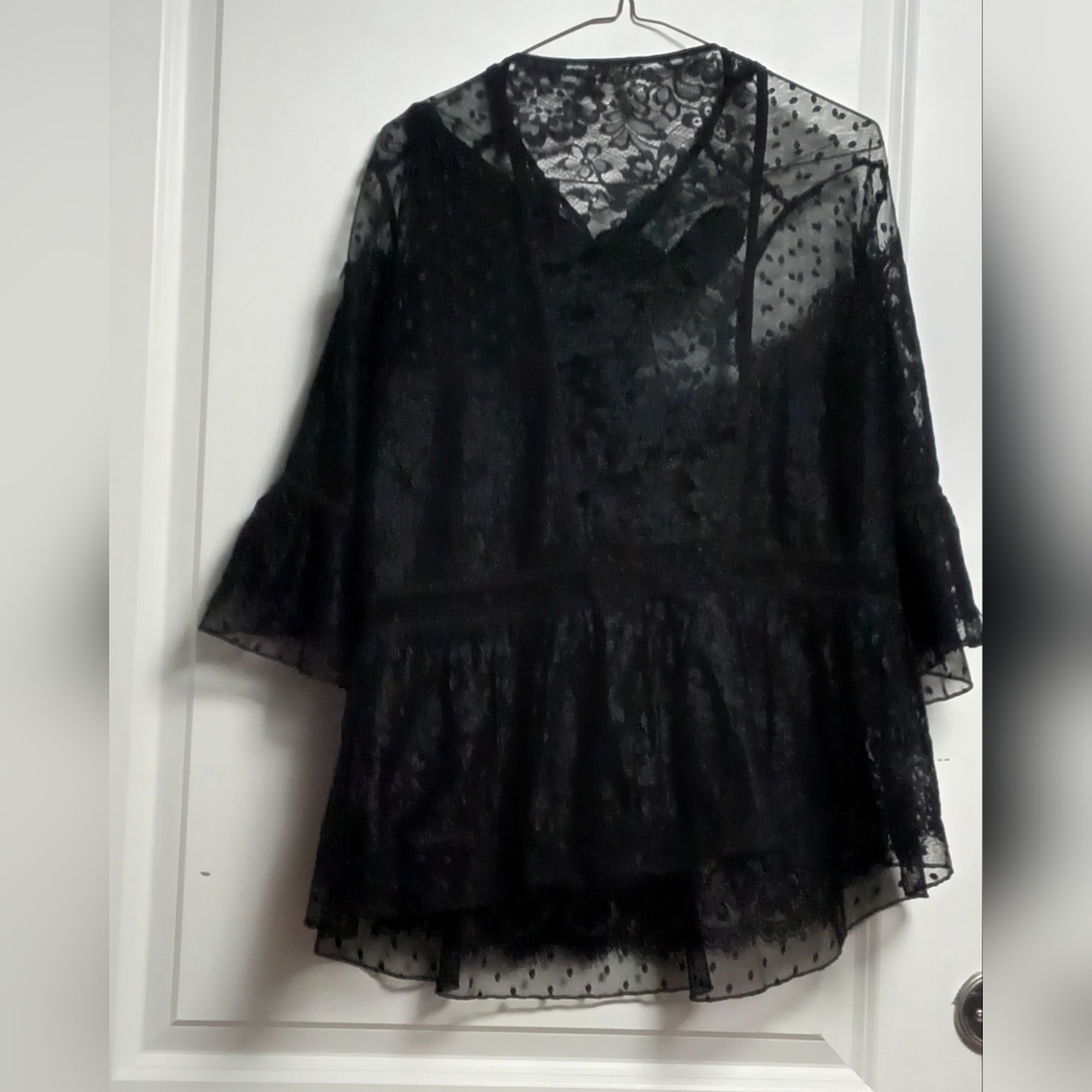 Cato Black Sheer Ruffled Blouse with Sailor Collar